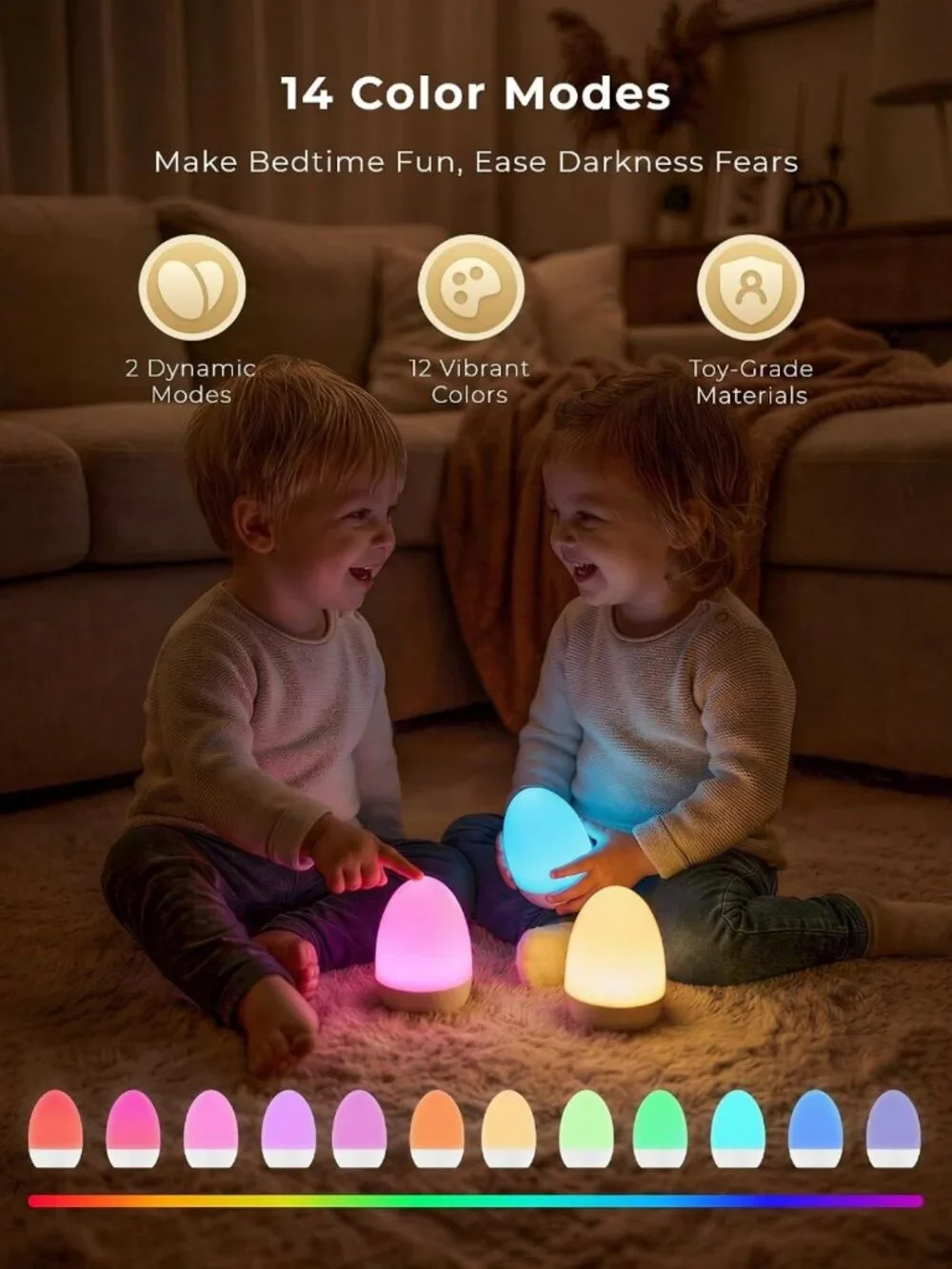 Rechargeable Egg Night Light for Nursery, Touch Control, 17 Color Modes